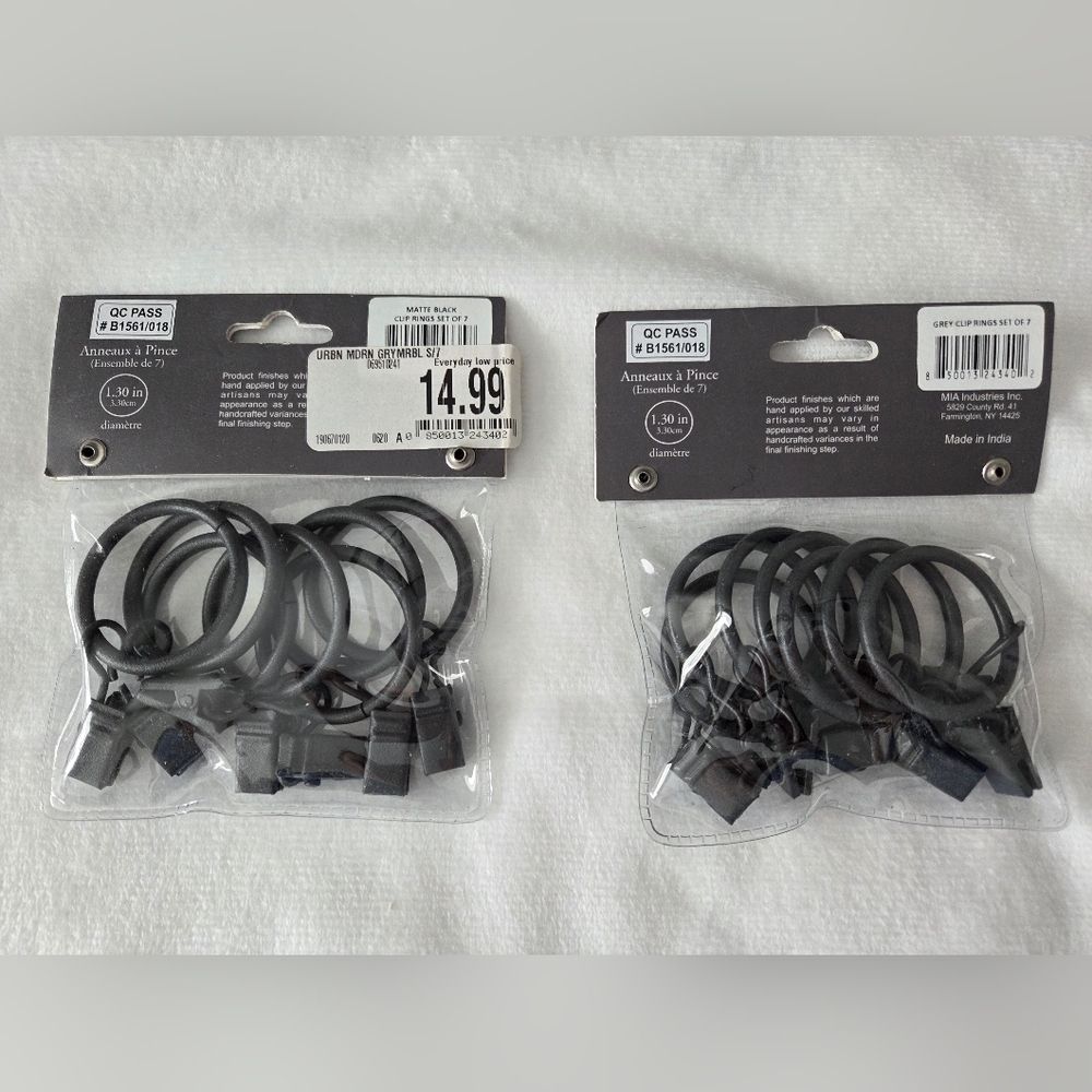 New Matte Grey Clip Rings Set of 14 - Drape Rings 1.3 inches Made in India